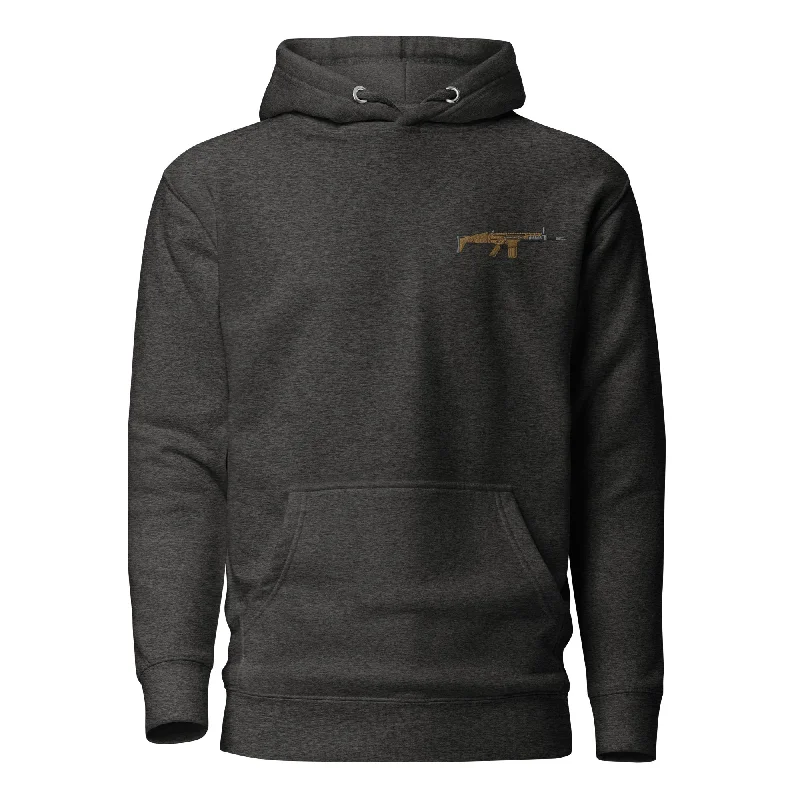 SCAR Embroidered Rifle Unisex Hoodie Hoodie with Hem Frayed Vintage Worn