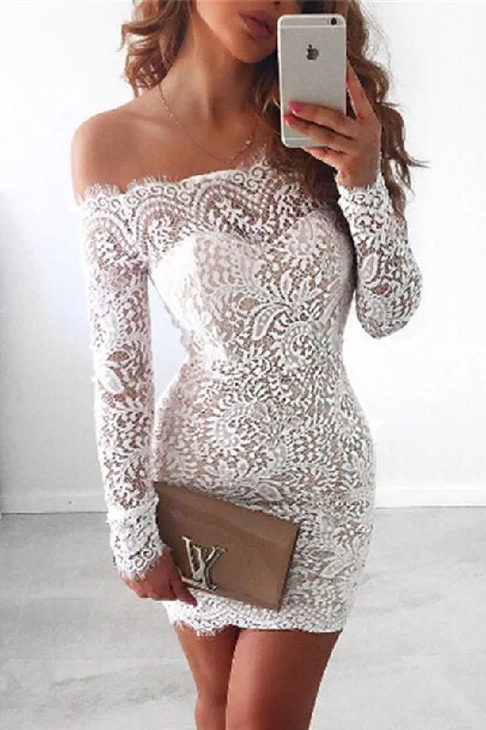 White Lace Bodice Sexy Off the Shoulder Long Sleeves Homecoming Dresses,Cocktail Party Dresses OK322 Tunics Handmade artisanal White Lace Bodice Sexy Off the Shoulder Long Sleeves Homecoming Dresses,Cocktail Party Dresses OK322 Tunics Handmade artisanal