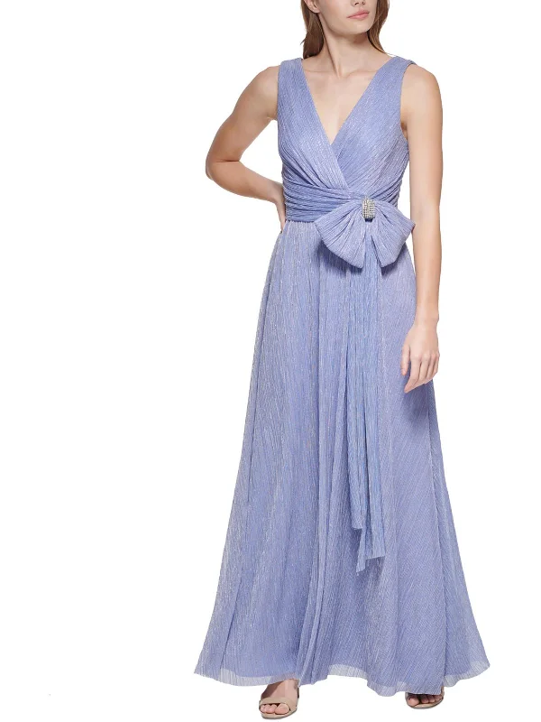 Petites Womens Shimmer Maxi Evening Dress Elegant Long Evening