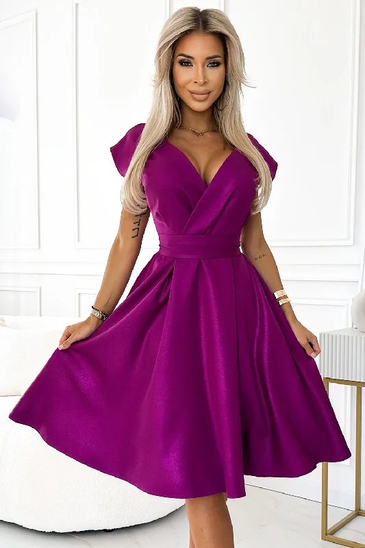 Flared dress with a neckline - fuchsia with glitter Tunics Business professional