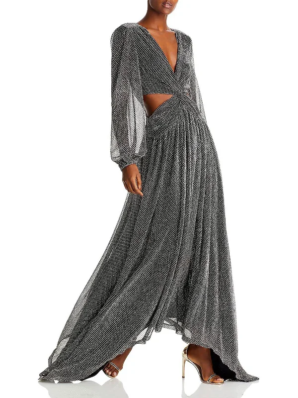Lebron Womens Metallic Gathered Evening Dress Halter Neckline Beach