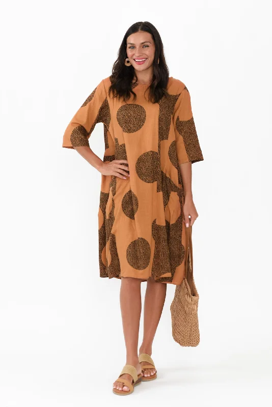 Norene Rust Spot Linen Cotton Dress Tunics Chinos classic
