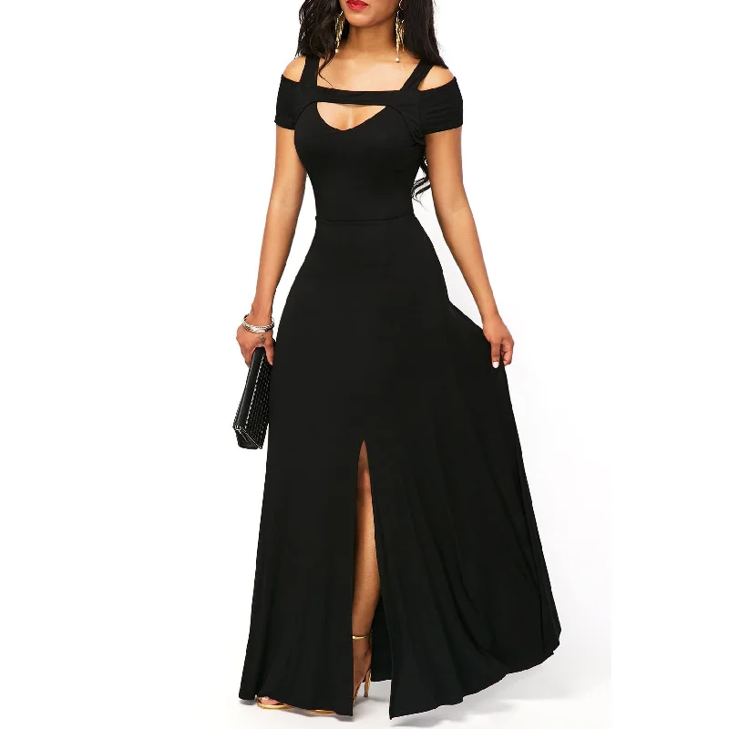 V-Neck Sexy Off-The-Shoulder Split Party Dress Tunics Plaid country