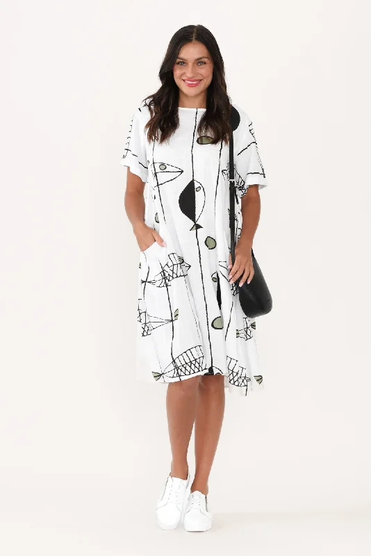 Norene White Sea Linen Cotton Dress Tunics Canvas sturdy