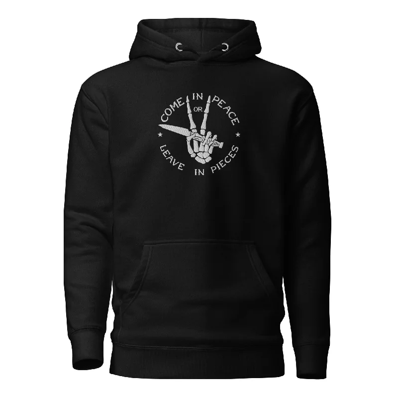 Come In Peace Or Leave In Pieces Embroidered Hoodie Hoodie with Bell Sleeves Flared Feminine Come In Peace Or Leave In Pieces Embroidered Hoodie Hoodie with Bell Sleeves Flared Feminine