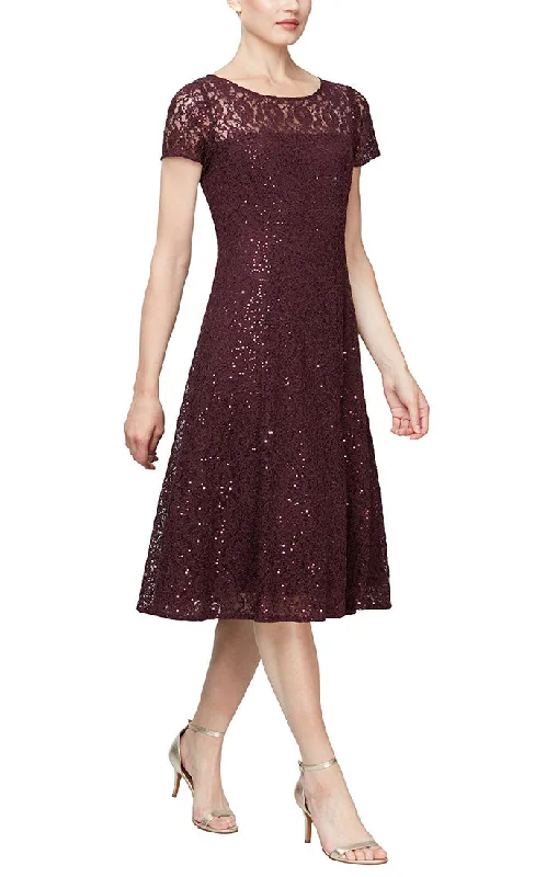 Cap Sleeve Tea-Length Sequin Party Dress Tunics Luxurious premium