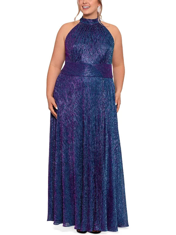 Plus Womens Metallic Maxi Evening Dress Turtleneck Warm Winter