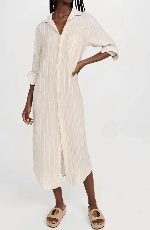 Rory Woven Long Dress In Sand Stripe Tunics Business professional