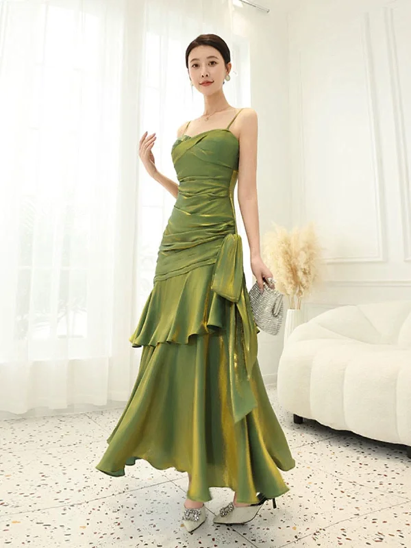 Green Sweetheart Straps Mermaid Party Dress, Green Satin Chic Prom Dress Evening Dress Tunics Modern contemporary