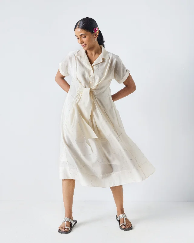 Cadeau Dress - Ivory & Silver Print Tunic Top Casual