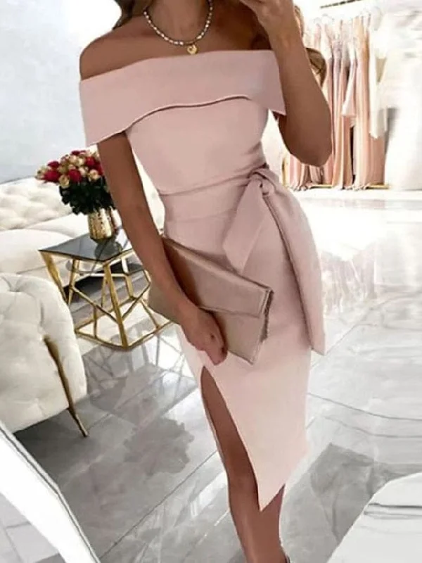 Elegant Off-Shoulder Midi Party Dress for Women Tunics Hiking breathable