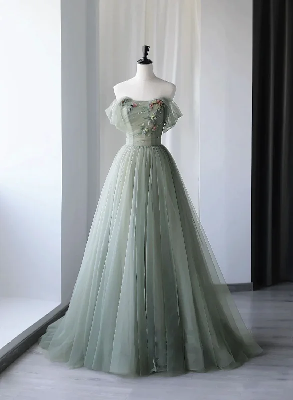 Light Green Sweetheart Beaded and Flowers Party Dress, Tulle Green Formal Dress Tunics Print Colorful