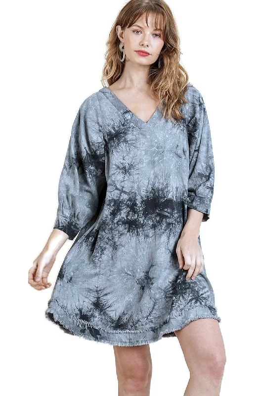Tie Dye Frayed Hem Dress, Grey Tunics Recommended stylist