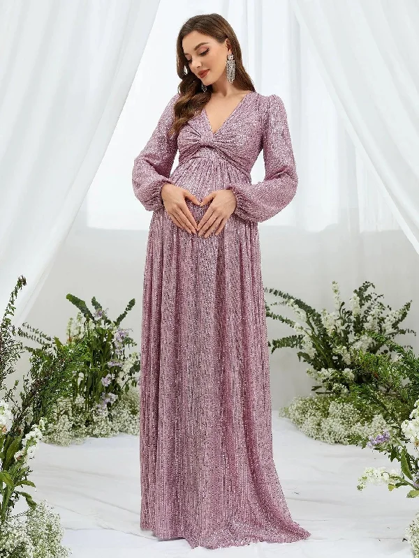 Maternity Ruched Bust Lantern Sleeve Sequin Party Dress Tunics Occasion special