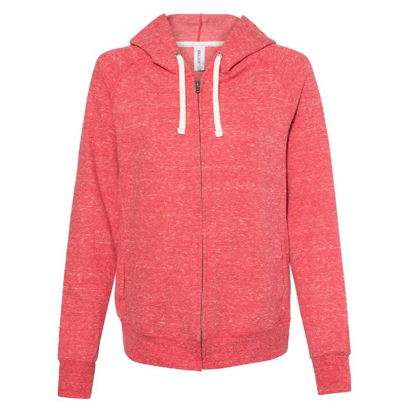Jerzees Women's Red Snow Heather French Terry Full-Zip Hooded Sweatshirt Hoodie with Hood Adjustable Protection Jerzees Women's Red Snow Heather French Terry Full-Zip Hooded Sweatshirt Hoodie with Hood Adjustable Protection