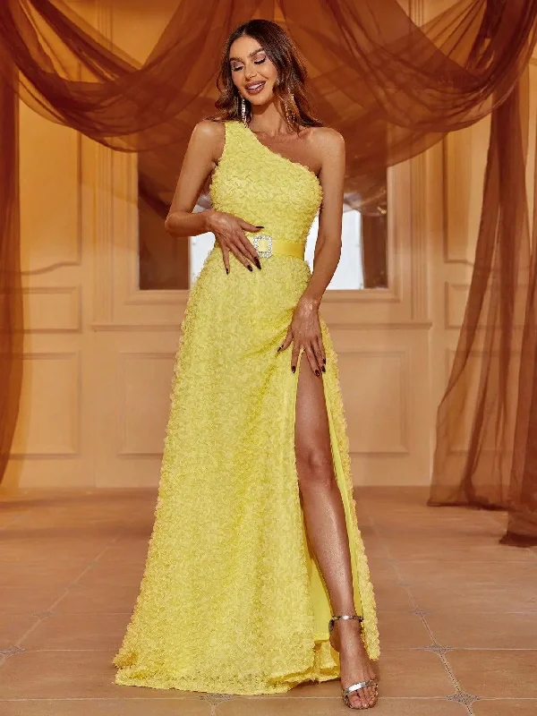 Applique One Shoulder Split Thigh Party Dress Tunics Cozy comfortable