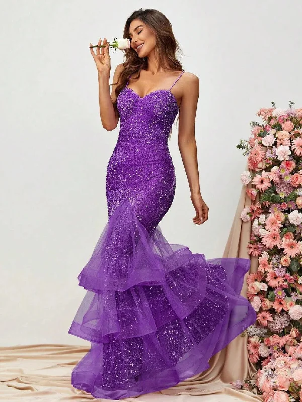 Elegant Spaghetti Strap Backless Mermaid Hem Sequin Party Dress Mermaid Tail Wedding Elegant Spaghetti Strap Backless Mermaid Hem Sequin Party Dress Mermaid Tail Wedding