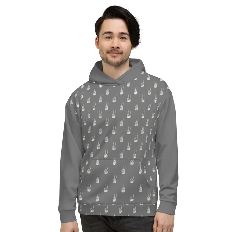 Skeleton Peace Sign Unisex Hoodie Hoodie with Raglan Sleeves Sporty Comfortable