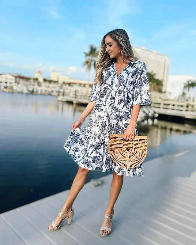 Patty Kim Rebecca Dress - Navy Peacock Tunics Canvas sturdy