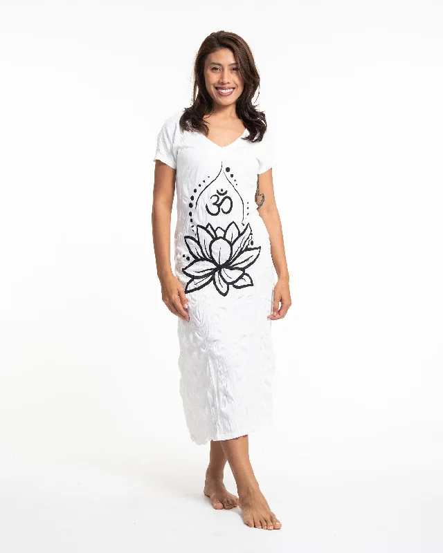 Womens Lotus Om V Neck Long Dress in White Tunics New arrival