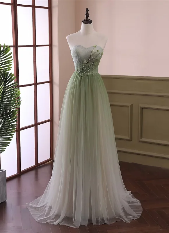 Green Sweetheart Gradient Beaded Tulle Floor Length Party Dress, Green Junior Prom Dresses Mermaid Tail Wedding Green Sweetheart Gradient Beaded Tulle Floor Length Party Dress, Green Junior Prom Dresses Mermaid Tail Wedding