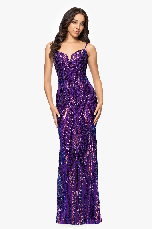 Blondie Nites "Christine" Spaghetti Strap Floor Length Sequin Dress Tunics Polka dots