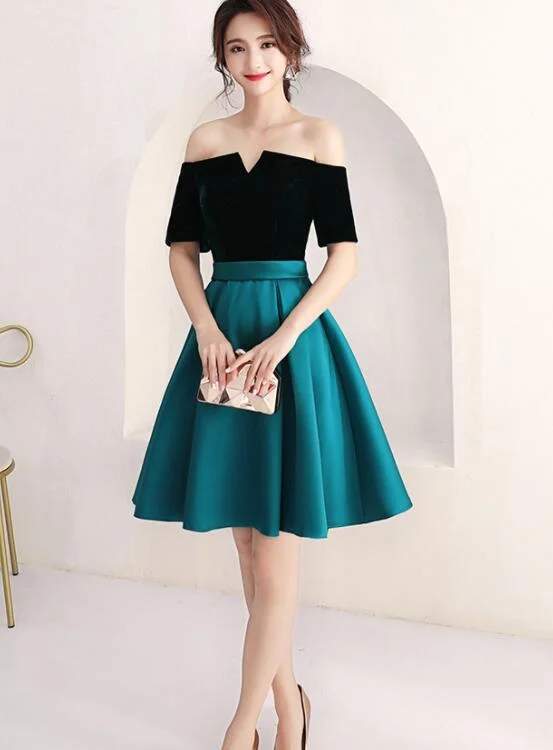 Short Green and Black Off Shoulder Wedding Party Dress, Dark Green Bridesmaid Dress Tunics Denim casual Short Green and Black Off Shoulder Wedding Party Dress, Dark Green Bridesmaid Dress Tunics Denim casual