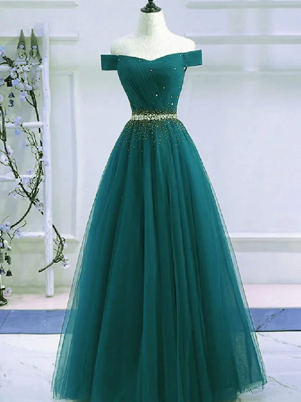 Pretty Hunter Green Off Shoulder Beaded Prom Dress, Long Evening Dress, Party Dress Tunics Corduroy durable Pretty Hunter Green Off Shoulder Beaded Prom Dress, Long Evening Dress, Party Dress Tunics Corduroy durable