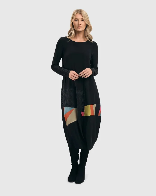 Abstract Mix Media Cocoon Dress, Multi Tunics stripes playful