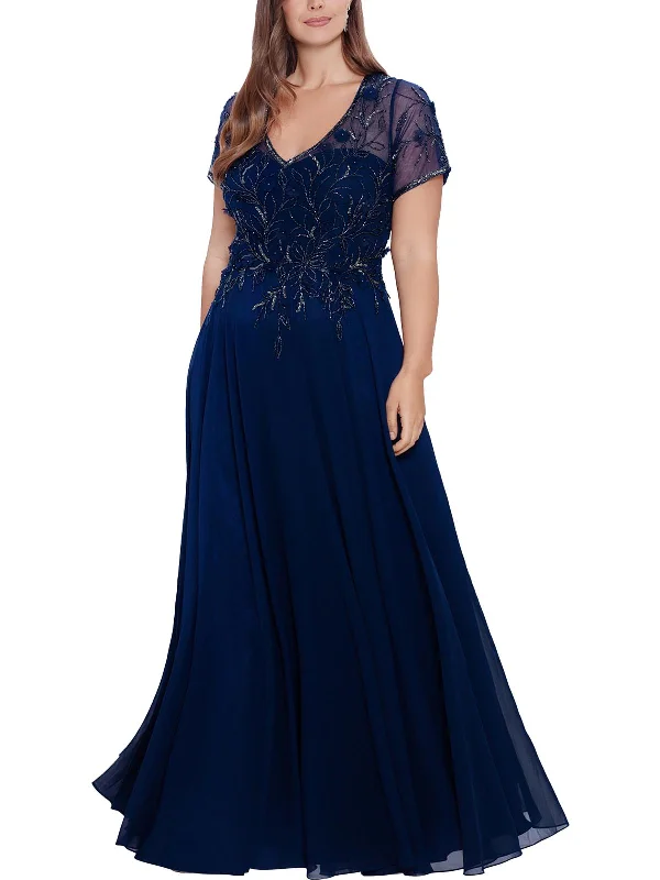 Plus Womens Embellished-Bodice Maxi Evening Dress Tunics Canvas sturdy