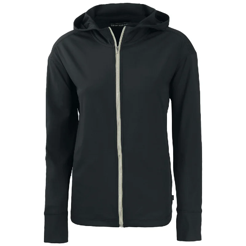 Cutter & Buck Women's Black Daybreak Eco Recycled Full Zip Hoodie Hoodie with Distressed Vintage Worn Cutter & Buck Women's Black Daybreak Eco Recycled Full Zip Hoodie Hoodie with Distressed Vintage Worn
