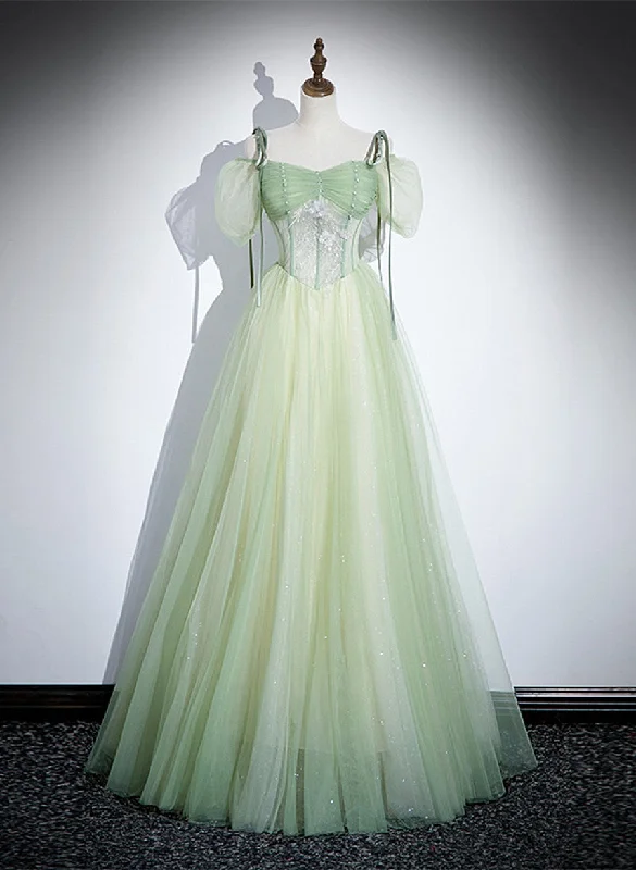 Light Green Tulle Off Shoulder Straps Party Dress, A-line Green Prom Dress Tunics Luxurious high-end Light Green Tulle Off Shoulder Straps Party Dress, A-line Green Prom Dress Tunics Luxurious high-end