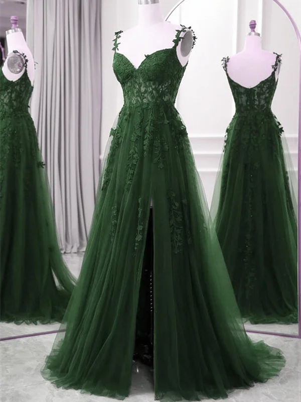 Green A-line Tulle with Lace Straps Floor Length Party Dress, Green Tulle Prom Dress Tunics Timeless classic Green A-line Tulle with Lace Straps Floor Length Party Dress, Green Tulle Prom Dress Tunics Timeless classic