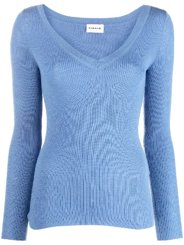 PAROSH V-neck wool sweatshirt Hoodie with Drop Shoulder Relaxed Streetwear