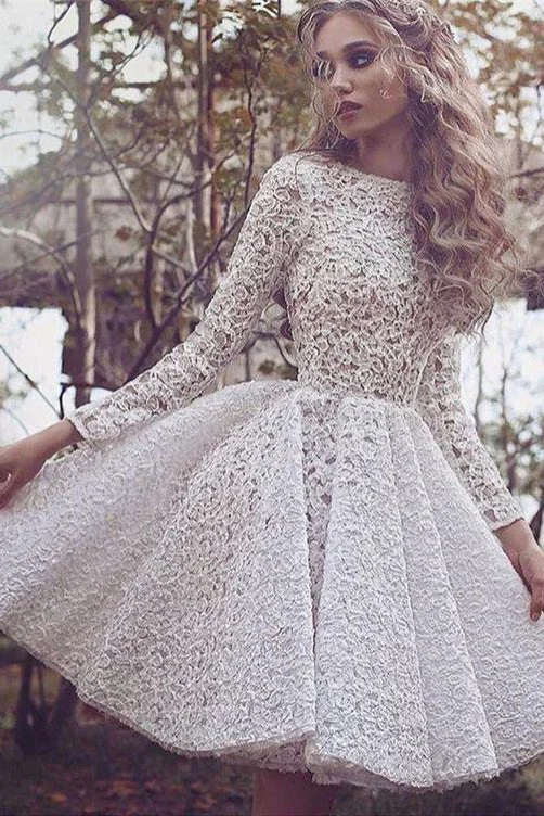 Fashion Lace Scoop Long Sleeve Ivory Short Homecoming Dress Prom Party Dress OKE2 Tunics Custom made Fashion Lace Scoop Long Sleeve Ivory Short Homecoming Dress Prom Party Dress OKE2 Tunics Custom made