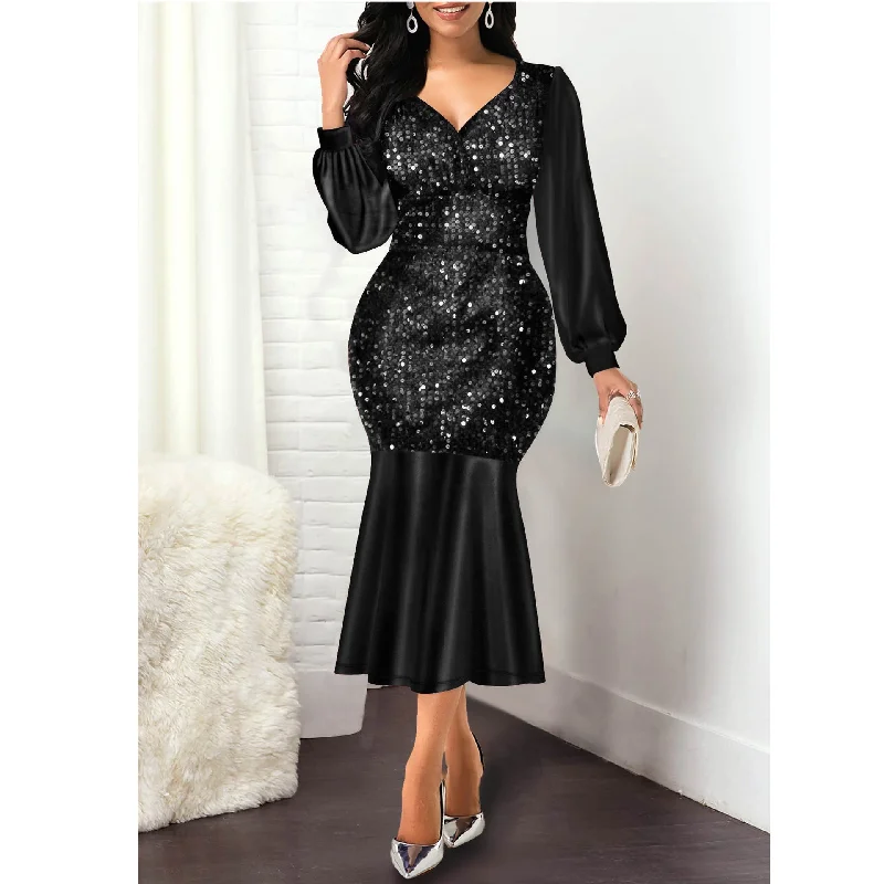 Party Dress High Waist Mid Length Mermaid Skirt Turtleneck Warm Winter
