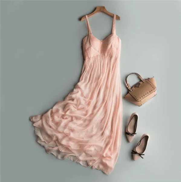 Elegant Pink Beach Dress 100% Silk Tunics Floral girly