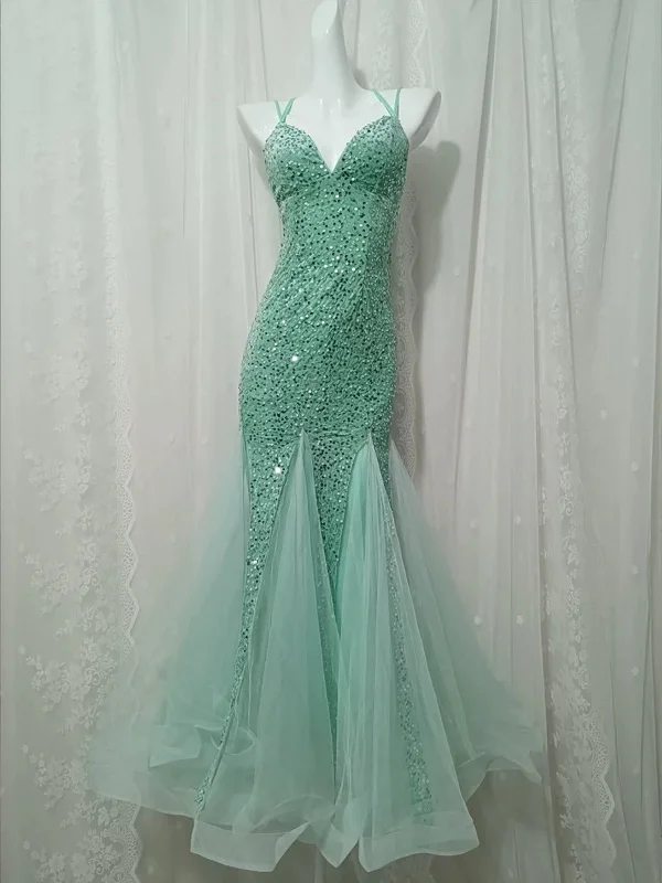 Light Green Sequins and Tulle Halter Backless Party Dress, Light Green Prom Dress Tunics Brand named Light Green Sequins and Tulle Halter Backless Party Dress, Light Green Prom Dress Tunics Brand named