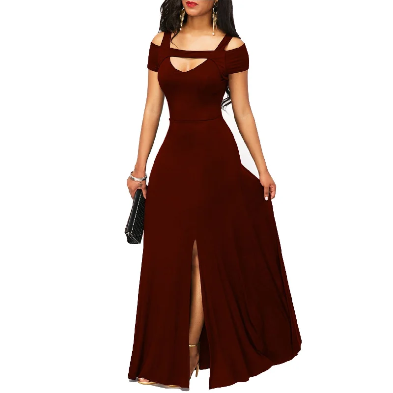 Solid Color V-neck Sexy Strapless Split Slim Fit Party Dress Tunics Gym athletic