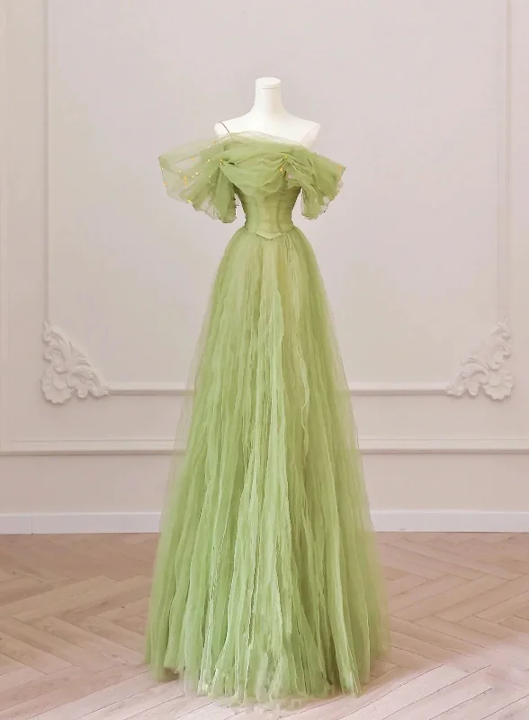 Light Green Off Shoulder Tulle Long Party Dress, A-line Green Prom Dress Formal Dress Tunics Cozy comfortable Light Green Off Shoulder Tulle Long Party Dress, A-line Green Prom Dress Formal Dress Tunics Cozy comfortable