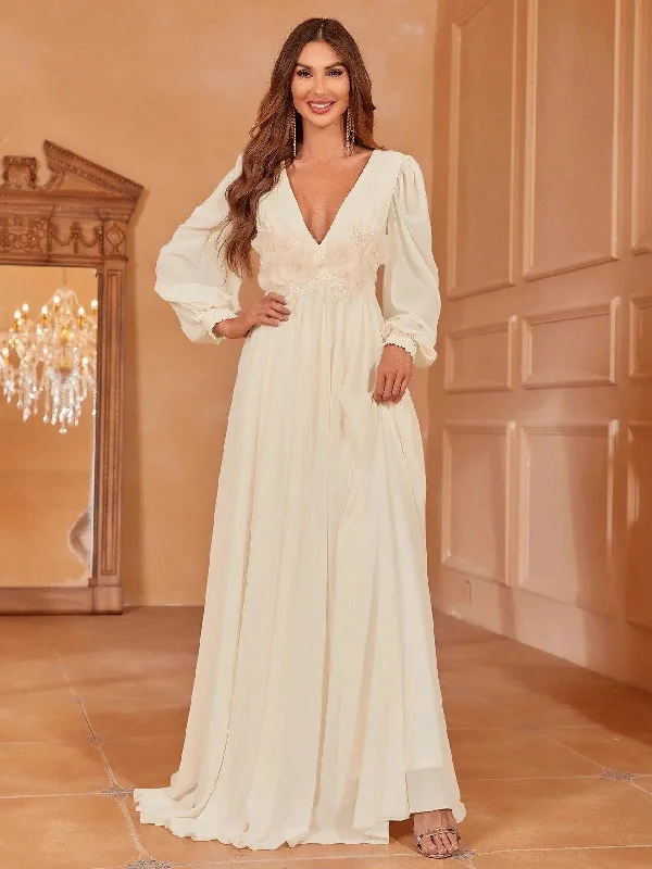 Floral Applique Backless Chiffon Party Dress Tunics Fleece cozy