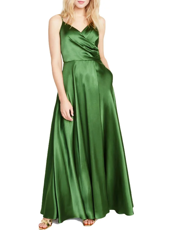 Juniors Womens Satin Maxi Evening Dress Crew Neckline Casual