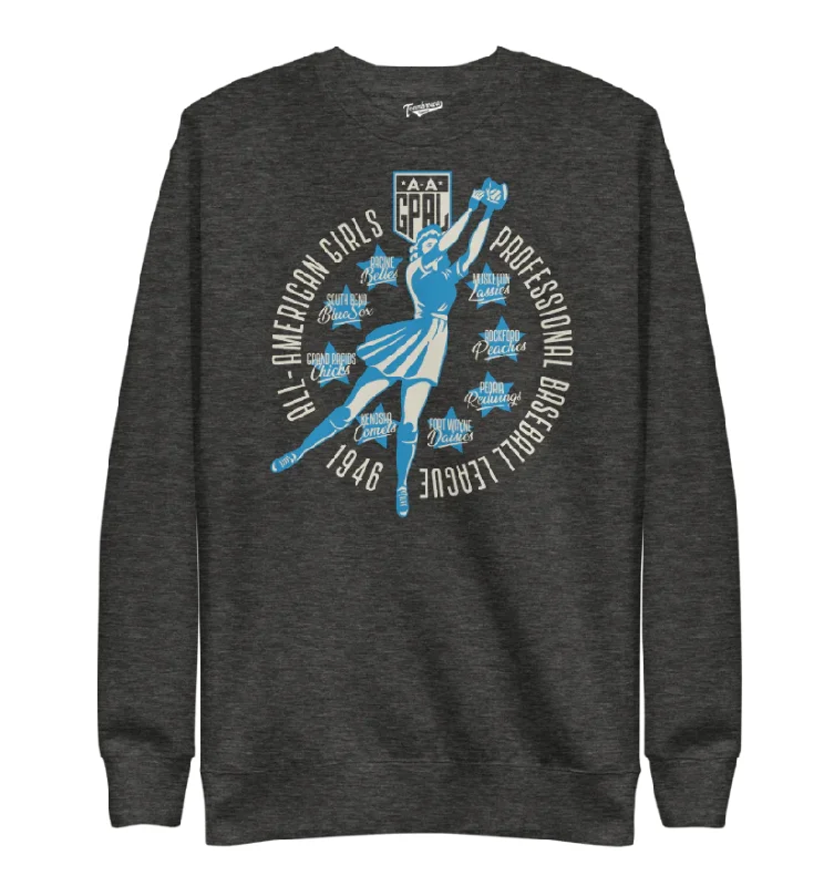 AAGPBL 1946 Crewneck Sweatshirt Hoodie with Metallic Shiny Futuristic