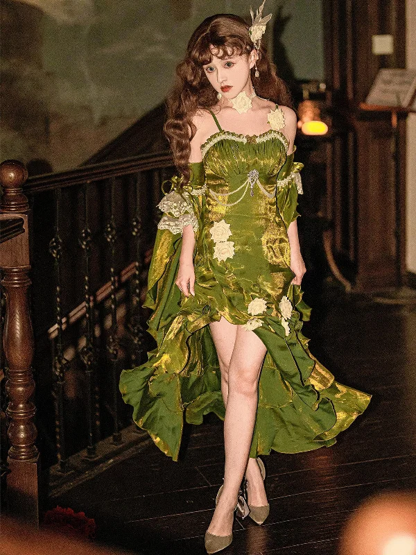 Green Satin High Low Off Shoulder Straps Party Dress, Green High Low Prom Dress Tunics Versatile stylish Green Satin High Low Off Shoulder Straps Party Dress, Green High Low Prom Dress Tunics Versatile stylish