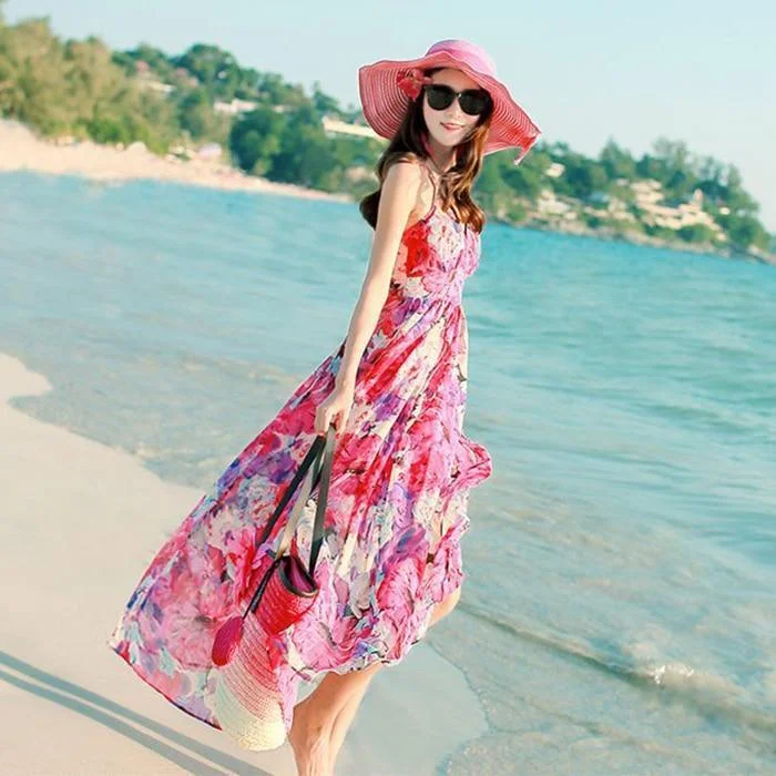 Boho Style Summer Beach Long Dress Tunics Travel practical