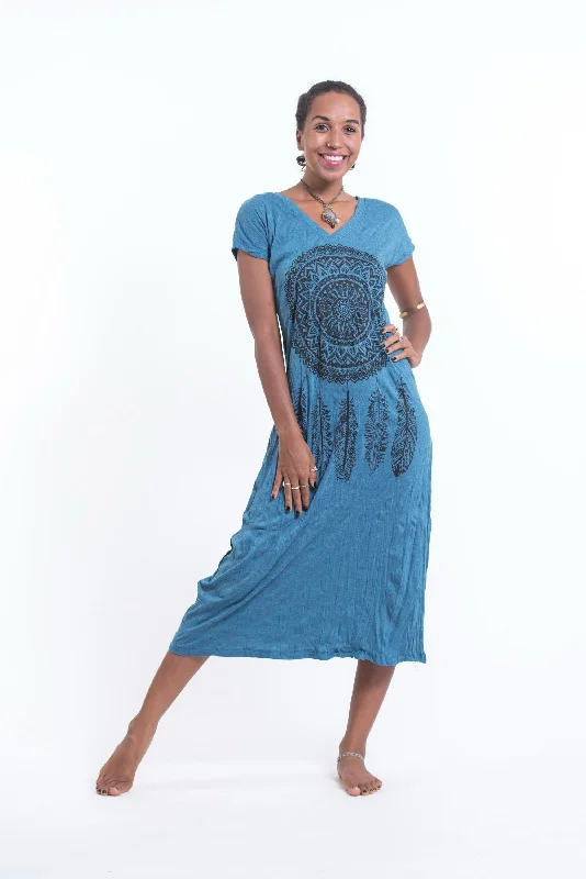 Womens Dreamcatcher V Neck Long Dress in Denim Blue Tunics Wedding white