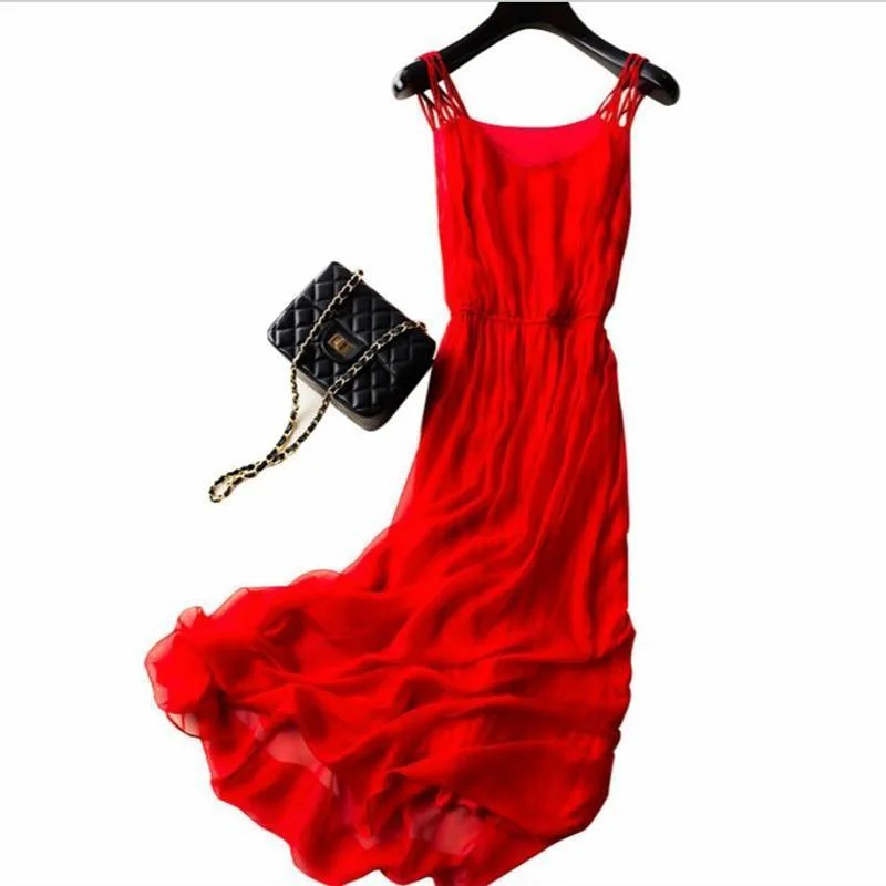 100% Silk Spaghetti-Strap Beach Dress Tunics Distressed trendy