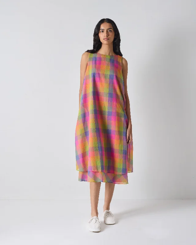 Double Layer Dress - Multi Color Checks Tunics Trendy modern