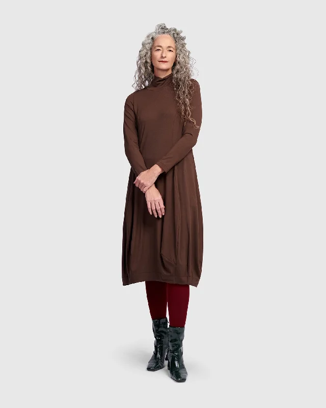 Essential Turtleneck Cocoon Dress, Umber Pencil Office Professional