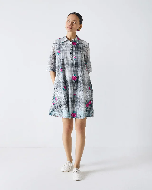 Happy Heart Dress - Black & White Embroidery Tunics Floral girly